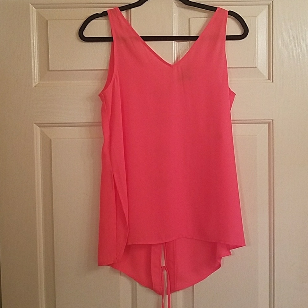 Neon pink lace up back tank